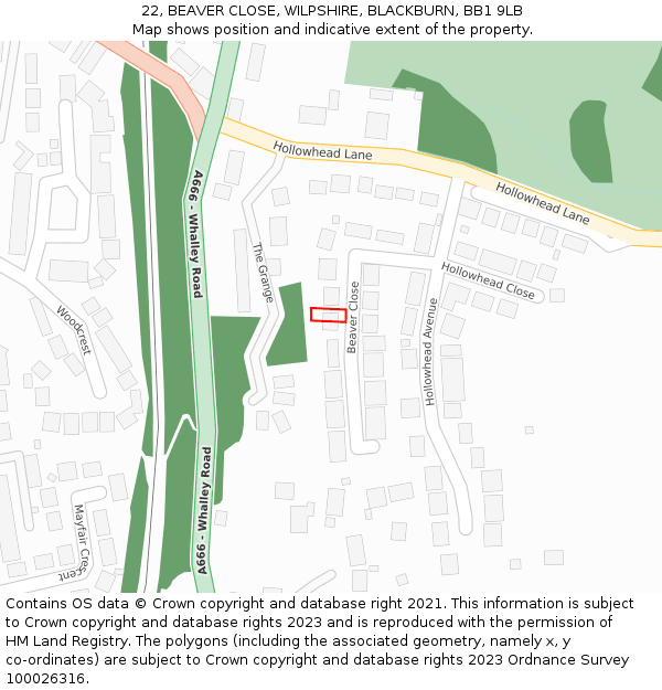 22, BEAVER CLOSE, WILPSHIRE, BLACKBURN, BB1 9LB: Location map and indicative extent of plot