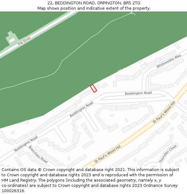 22, BEDDINGTON ROAD, ORPINGTON, BR5 2TG: Location map and indicative extent of plot