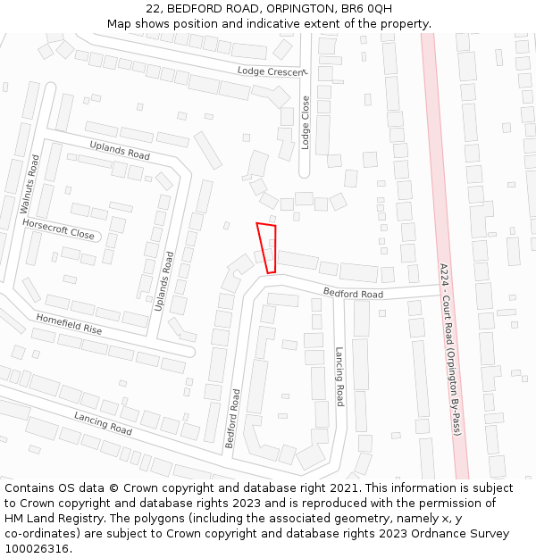 22, BEDFORD ROAD, ORPINGTON, BR6 0QH: Location map and indicative extent of plot