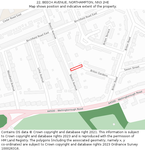 22, BEECH AVENUE, NORTHAMPTON, NN3 2HE: Location map and indicative extent of plot
