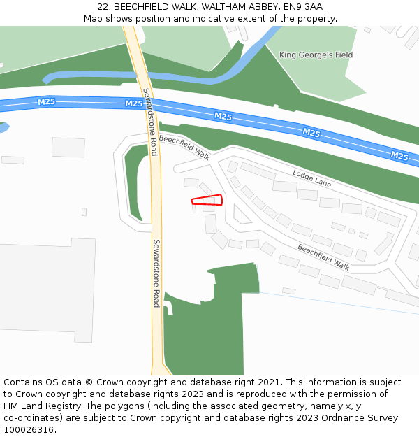 22, BEECHFIELD WALK, WALTHAM ABBEY, EN9 3AA: Location map and indicative extent of plot