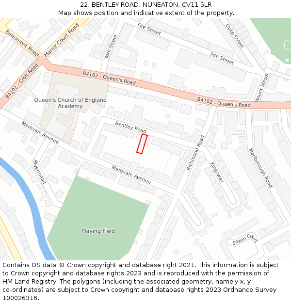 22, BENTLEY ROAD, NUNEATON, CV11 5LR: Location map and indicative extent of plot