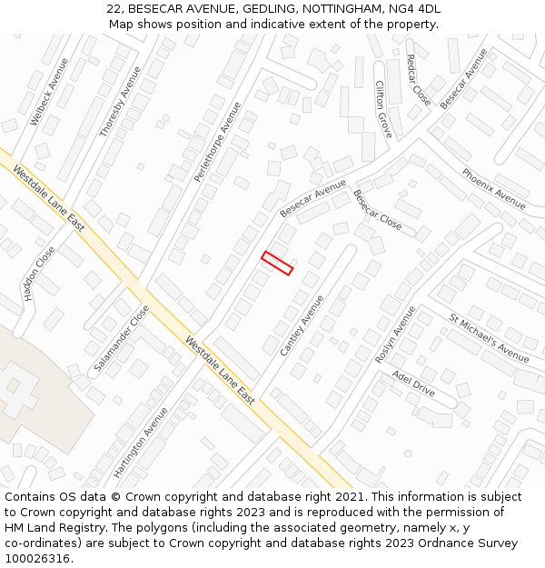 22, BESECAR AVENUE, GEDLING, NOTTINGHAM, NG4 4DL: Location map and indicative extent of plot
