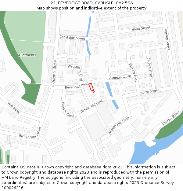 22, BEVERIDGE ROAD, CARLISLE, CA2 5SA: Location map and indicative extent of plot