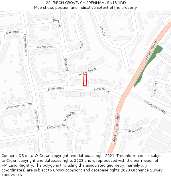 22, BIRCH GROVE, CHIPPENHAM, SN15 1DD: Location map and indicative extent of plot