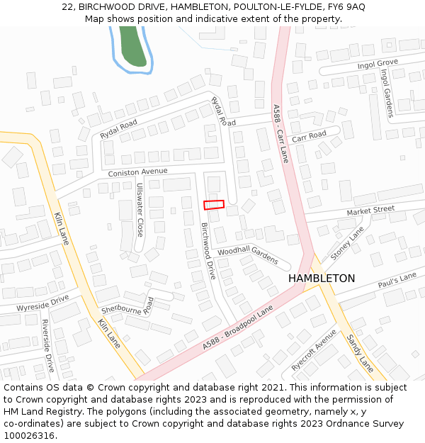 22, BIRCHWOOD DRIVE, HAMBLETON, POULTON-LE-FYLDE, FY6 9AQ: Location map and indicative extent of plot