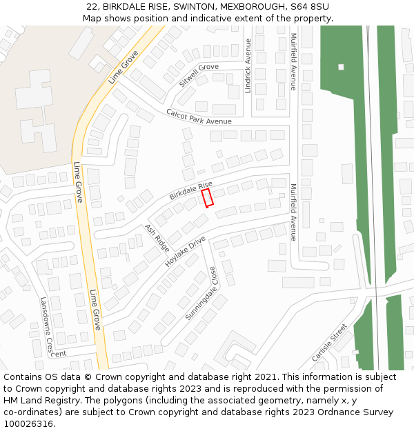 22, BIRKDALE RISE, SWINTON, MEXBOROUGH, S64 8SU: Location map and indicative extent of plot