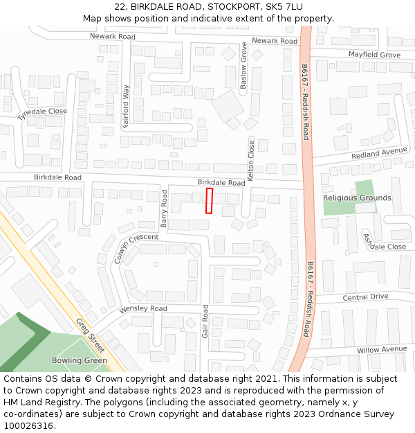 22, BIRKDALE ROAD, STOCKPORT, SK5 7LU: Location map and indicative extent of plot