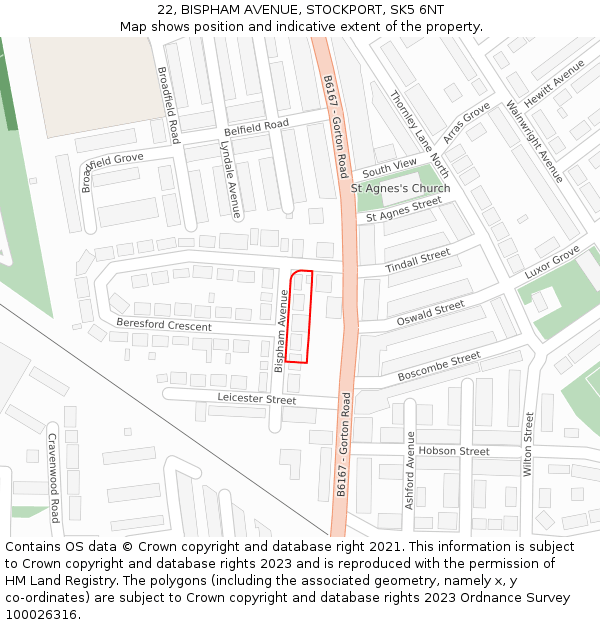 22, BISPHAM AVENUE, STOCKPORT, SK5 6NT: Location map and indicative extent of plot