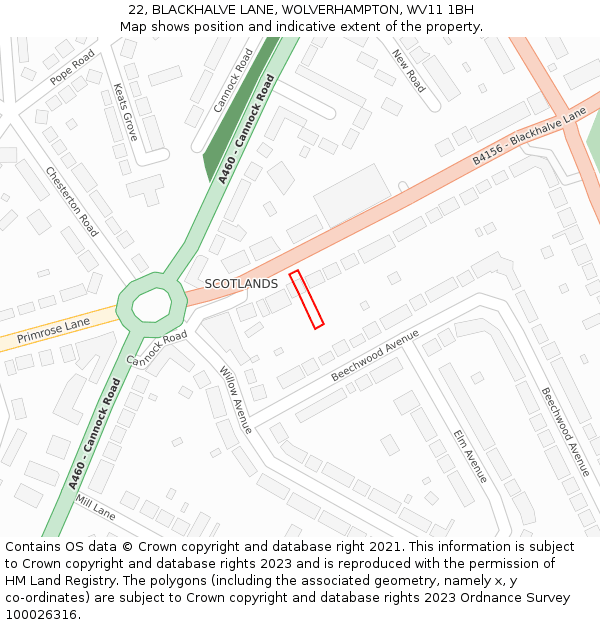 22, BLACKHALVE LANE, WOLVERHAMPTON, WV11 1BH: Location map and indicative extent of plot
