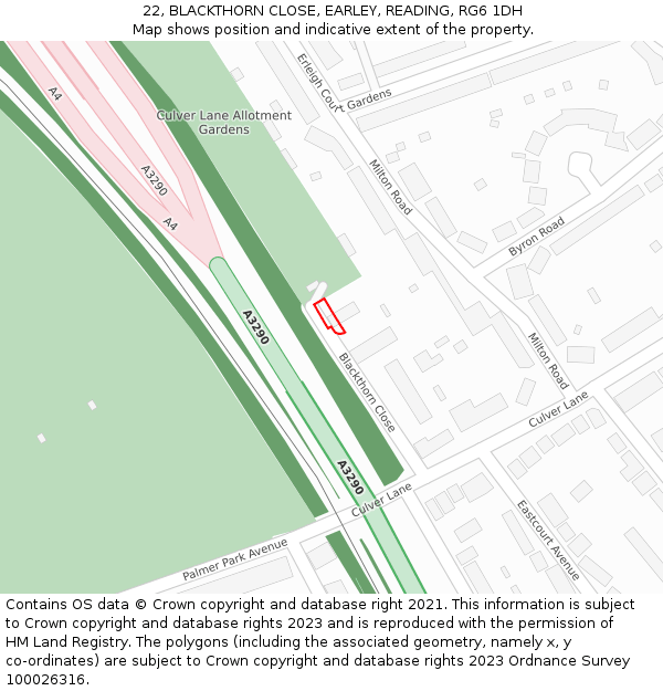 22, BLACKTHORN CLOSE, EARLEY, READING, RG6 1DH: Location map and indicative extent of plot