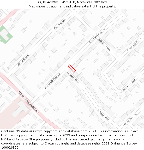 22, BLACKWELL AVENUE, NORWICH, NR7 8XN: Location map and indicative extent of plot