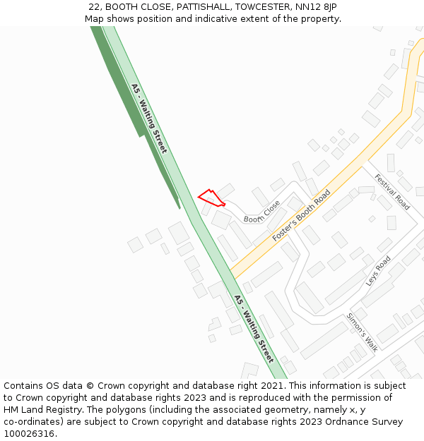 22, BOOTH CLOSE, PATTISHALL, TOWCESTER, NN12 8JP: Location map and indicative extent of plot