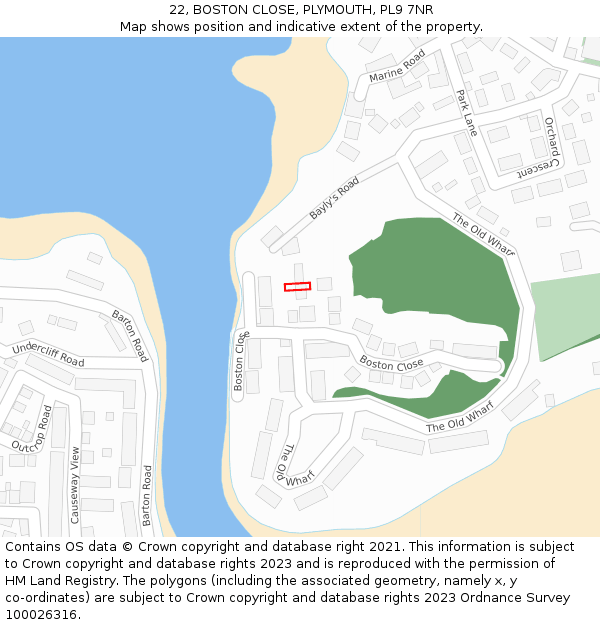 22, BOSTON CLOSE, PLYMOUTH, PL9 7NR: Location map and indicative extent of plot