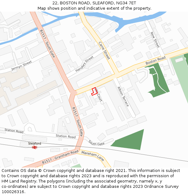 22, BOSTON ROAD, SLEAFORD, NG34 7ET: Location map and indicative extent of plot