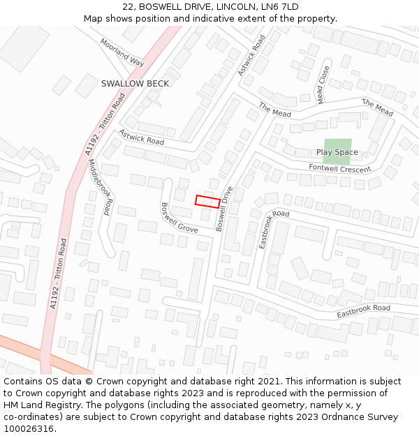 22, BOSWELL DRIVE, LINCOLN, LN6 7LD: Location map and indicative extent of plot