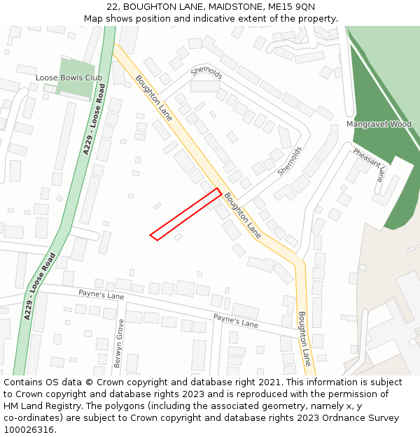 22, BOUGHTON LANE, MAIDSTONE, ME15 9QN: Location map and indicative extent of plot