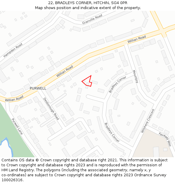 22, BRADLEYS CORNER, HITCHIN, SG4 0PR: Location map and indicative extent of plot
