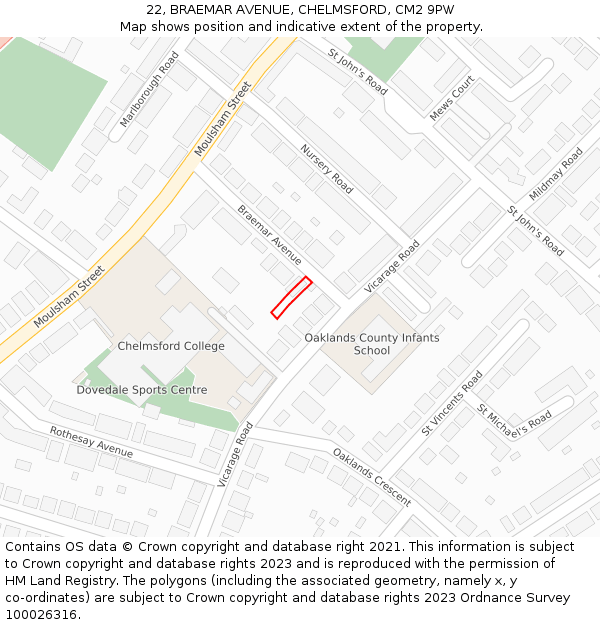 22, BRAEMAR AVENUE, CHELMSFORD, CM2 9PW: Location map and indicative extent of plot