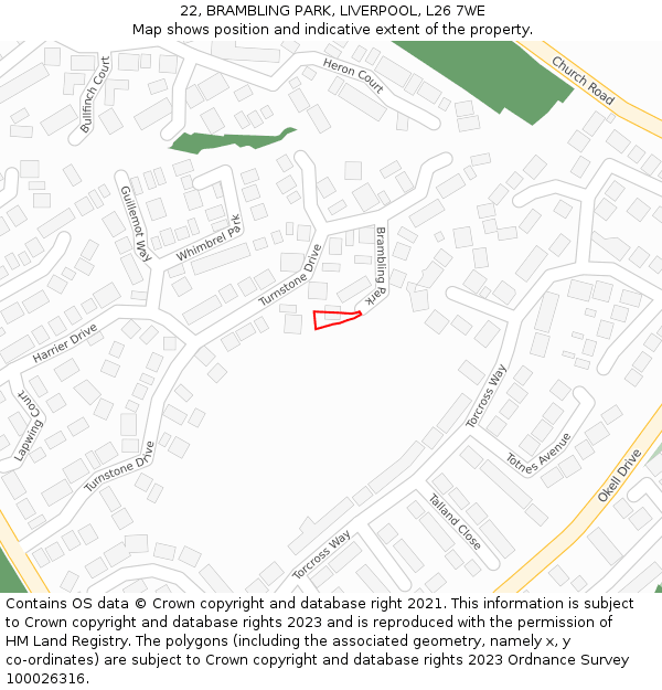 22, BRAMBLING PARK, LIVERPOOL, L26 7WE: Location map and indicative extent of plot