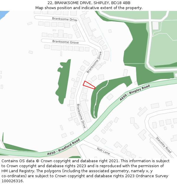 22, BRANKSOME DRIVE, SHIPLEY, BD18 4BB: Location map and indicative extent of plot