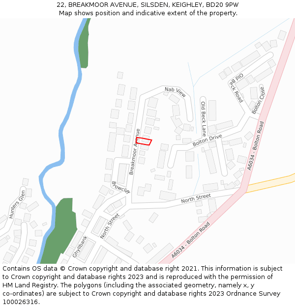 22, BREAKMOOR AVENUE, SILSDEN, KEIGHLEY, BD20 9PW: Location map and indicative extent of plot