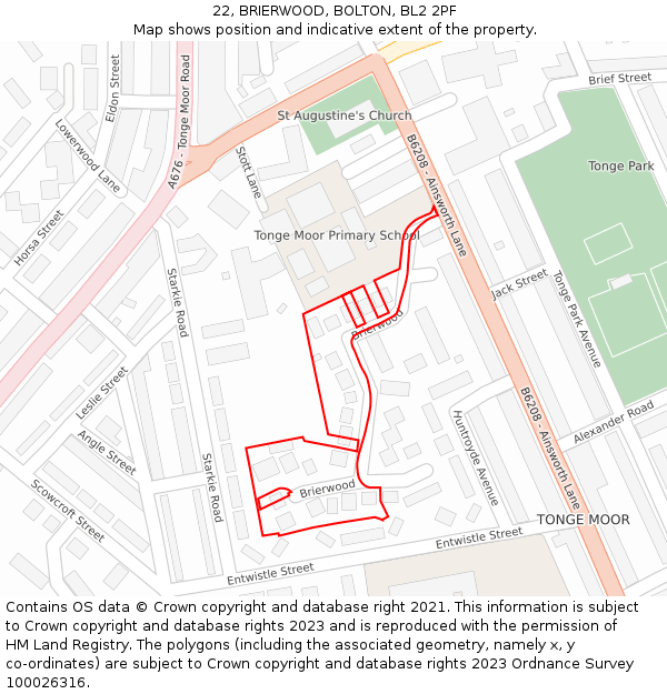 22, BRIERWOOD, BOLTON, BL2 2PF: Location map and indicative extent of plot