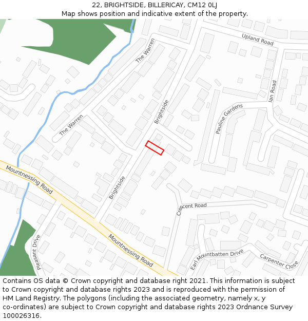 22, BRIGHTSIDE, BILLERICAY, CM12 0LJ: Location map and indicative extent of plot