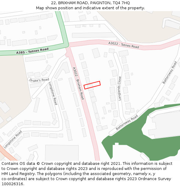 22, BRIXHAM ROAD, PAIGNTON, TQ4 7HQ: Location map and indicative extent of plot