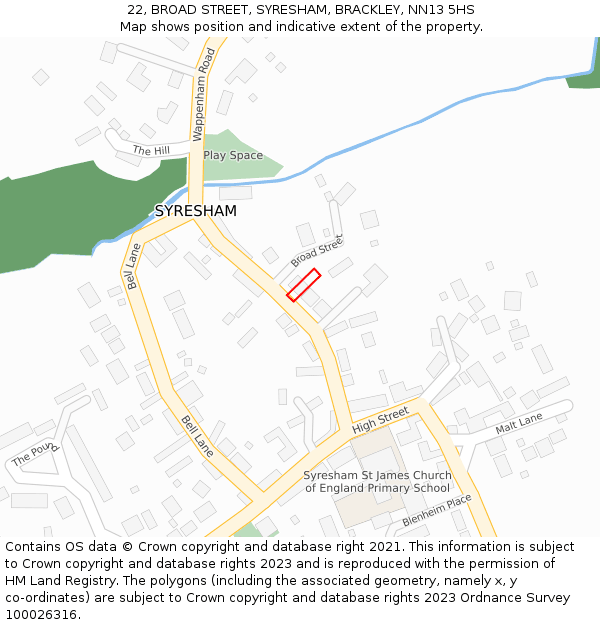 22, BROAD STREET, SYRESHAM, BRACKLEY, NN13 5HS: Location map and indicative extent of plot