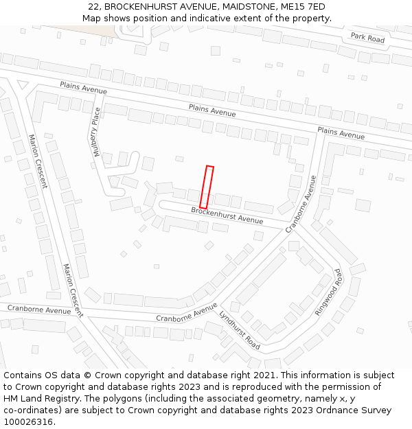 22, BROCKENHURST AVENUE, MAIDSTONE, ME15 7ED: Location map and indicative extent of plot