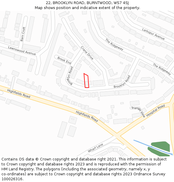 22, BROOKLYN ROAD, BURNTWOOD, WS7 4SJ: Location map and indicative extent of plot