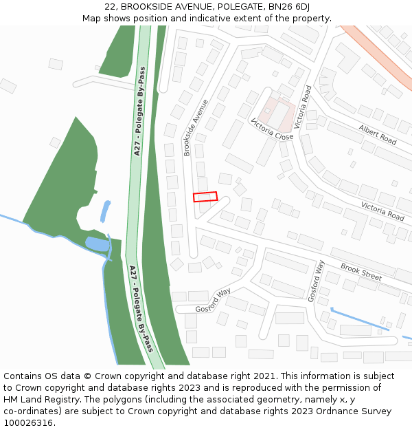 22, BROOKSIDE AVENUE, POLEGATE, BN26 6DJ: Location map and indicative extent of plot