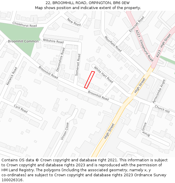 22, BROOMHILL ROAD, ORPINGTON, BR6 0EW: Location map and indicative extent of plot