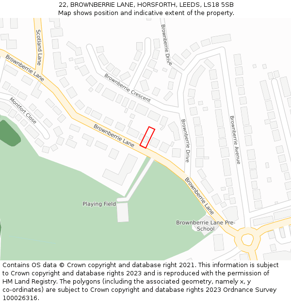 22, BROWNBERRIE LANE, HORSFORTH, LEEDS, LS18 5SB: Location map and indicative extent of plot