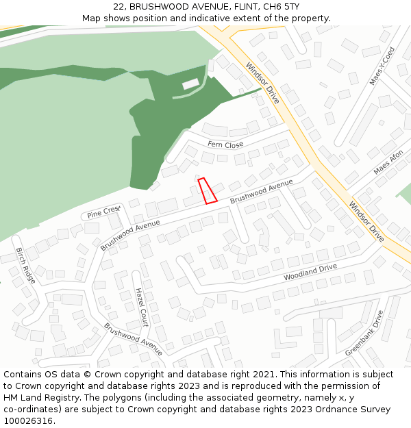 22, BRUSHWOOD AVENUE, FLINT, CH6 5TY: Location map and indicative extent of plot