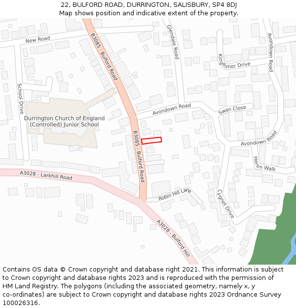 22, BULFORD ROAD, DURRINGTON, SALISBURY, SP4 8DJ: Location map and indicative extent of plot