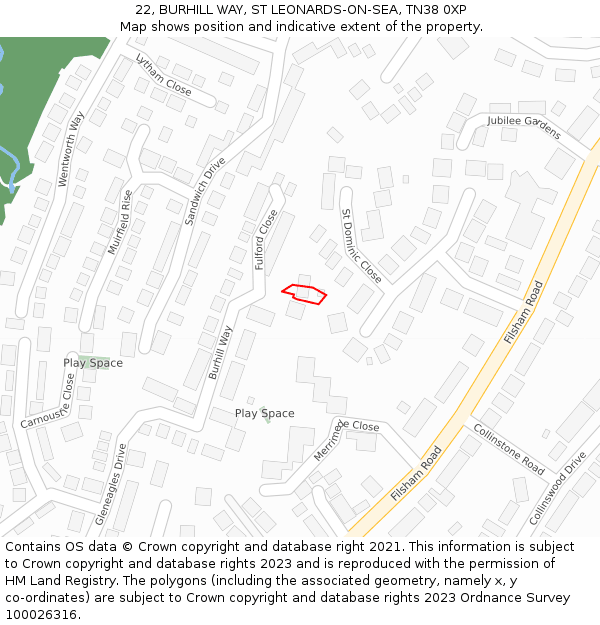 22, BURHILL WAY, ST LEONARDS-ON-SEA, TN38 0XP: Location map and indicative extent of plot