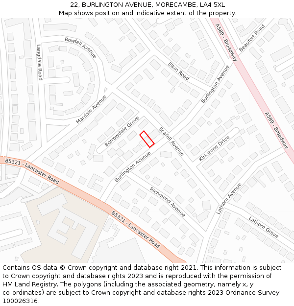22, BURLINGTON AVENUE, MORECAMBE, LA4 5XL: Location map and indicative extent of plot
