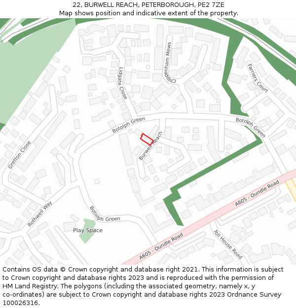 22, BURWELL REACH, PETERBOROUGH, PE2 7ZE: Location map and indicative extent of plot