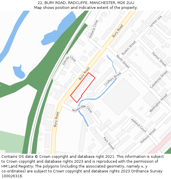 22, BURY ROAD, RADCLIFFE, MANCHESTER, M26 2UU: Location map and indicative extent of plot