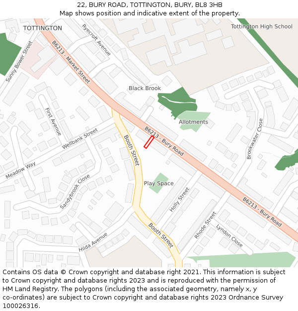 22, BURY ROAD, TOTTINGTON, BURY, BL8 3HB: Location map and indicative extent of plot