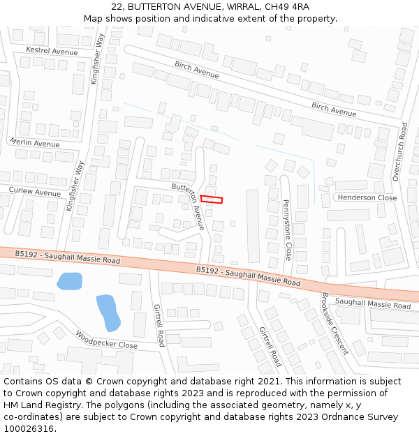 22, BUTTERTON AVENUE, WIRRAL, CH49 4RA: Location map and indicative extent of plot