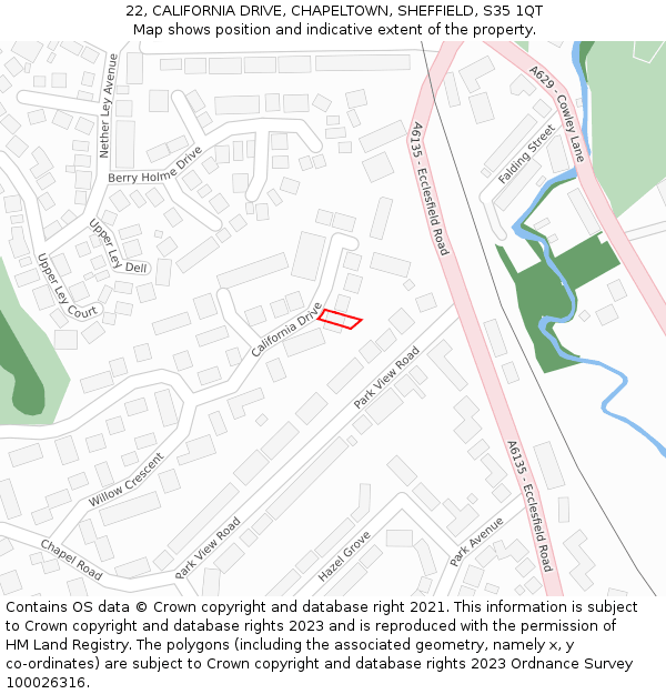 22, CALIFORNIA DRIVE, CHAPELTOWN, SHEFFIELD, S35 1QT: Location map and indicative extent of plot