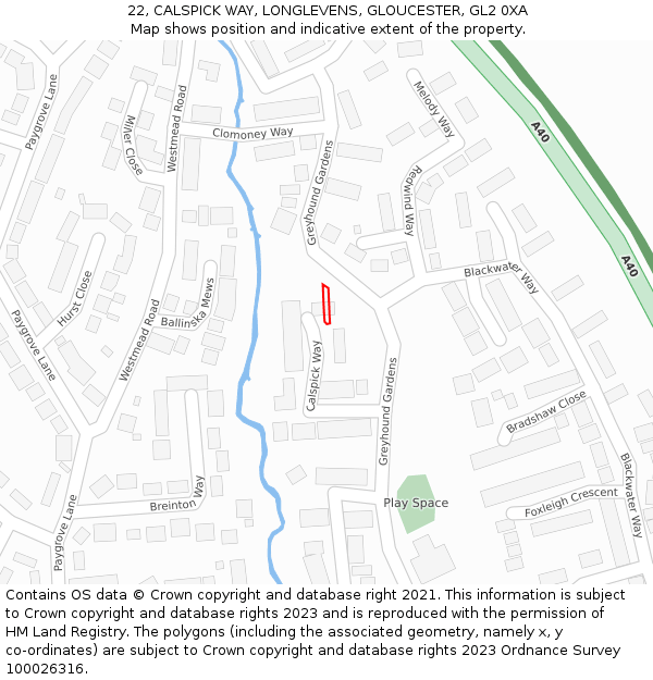 22, CALSPICK WAY, LONGLEVENS, GLOUCESTER, GL2 0XA: Location map and indicative extent of plot