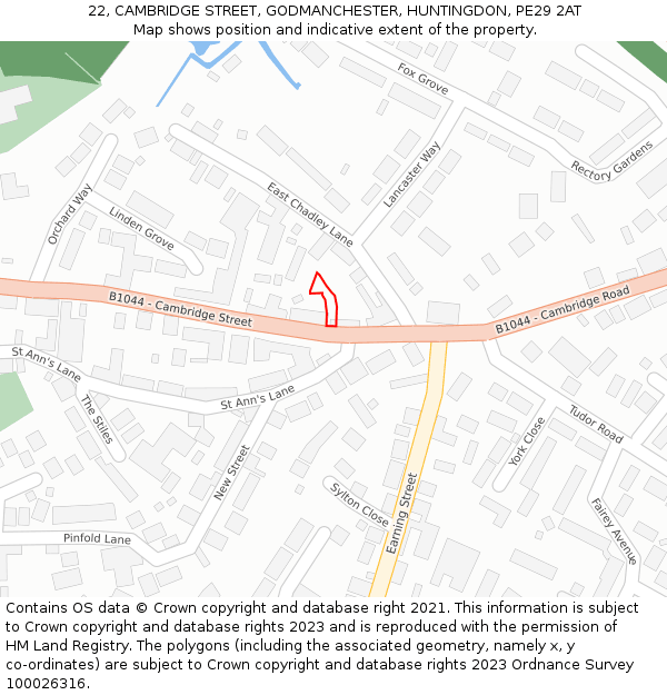 22, CAMBRIDGE STREET, GODMANCHESTER, HUNTINGDON, PE29 2AT: Location map and indicative extent of plot