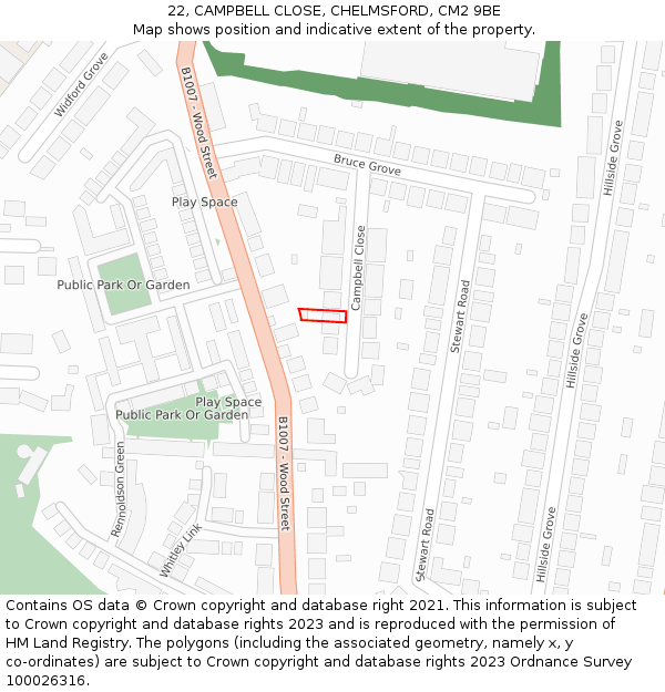 22, CAMPBELL CLOSE, CHELMSFORD, CM2 9BE: Location map and indicative extent of plot
