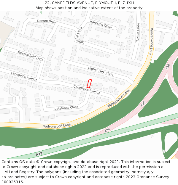 22, CANEFIELDS AVENUE, PLYMOUTH, PL7 1XH: Location map and indicative extent of plot