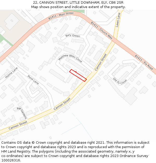 22, CANNON STREET, LITTLE DOWNHAM, ELY, CB6 2SR: Location map and indicative extent of plot