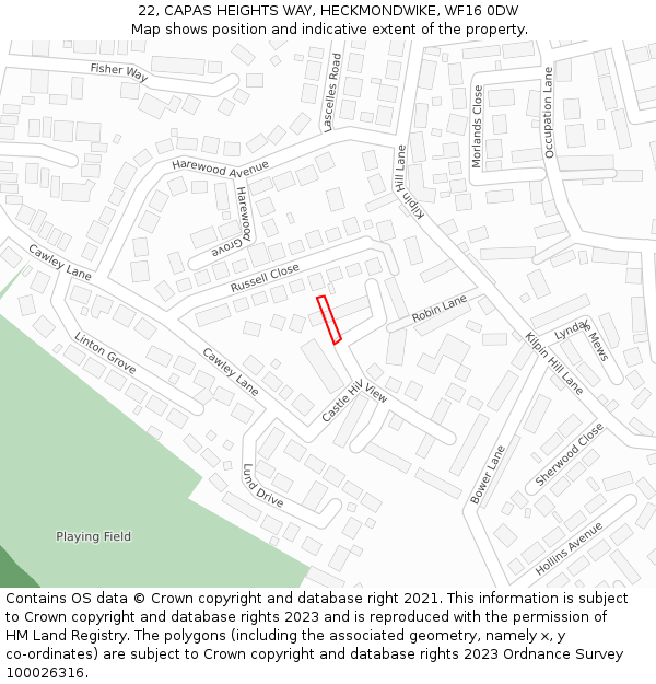 22, CAPAS HEIGHTS WAY, HECKMONDWIKE, WF16 0DW: Location map and indicative extent of plot